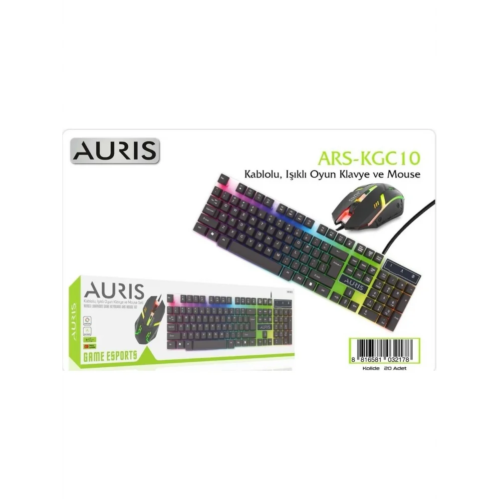 Auris SP ARS-KGC10 Işıklı Oyuncu Kablolu Klavye ve Mouse Set