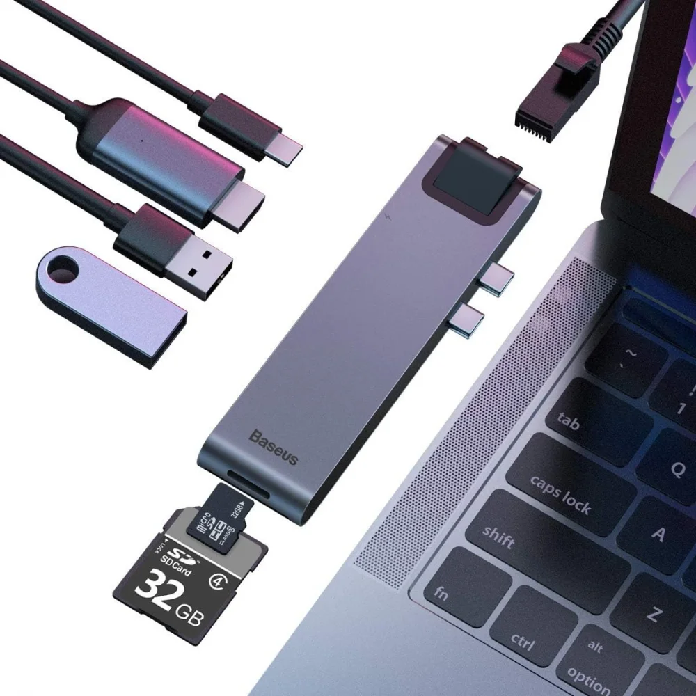 Baseus 7 in 1 Thunderbolt Type C Ethernet HDMI MAcbook Pro Air Çeviri – CAHUB-L0G
