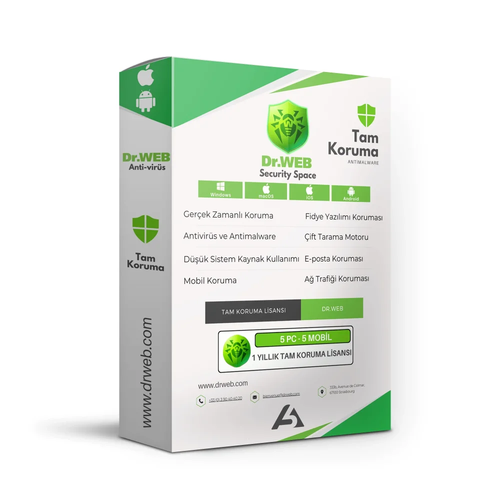 Dr.Web Security Space 5 Pc 5 Mobil 1 Yıl Ev & İş yerlerine Kutusuz Sertifikalı Anti virüs Yazılım Lisansı Anti virüs Yazılımı Anti virüs Yazılım Lisan