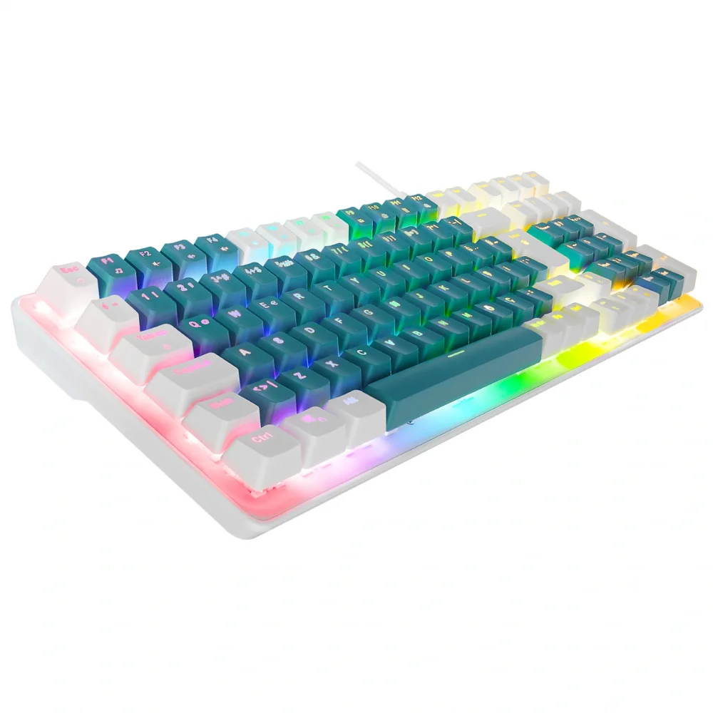 eMachines EAK100 Yeşil/Beyaz USB RGB Backlight RED SWITCH Mekanik Q 100 Tuşlu Compact Gaming Klavye
