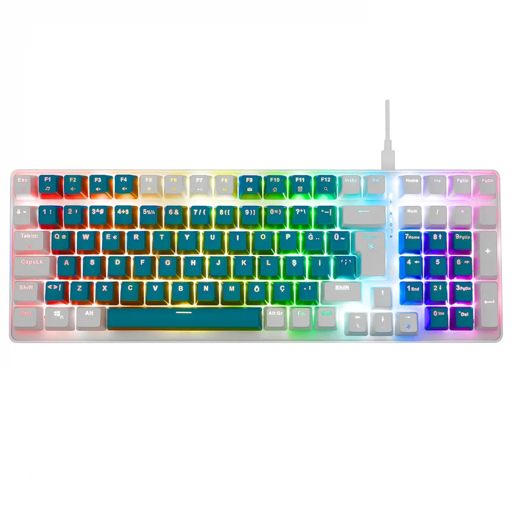 eMachines EAK100 Yeşil/Beyaz USB RGB Backlight RED SWITCH Mekanik Q 100 Tuşlu Compact Gaming Klavye
