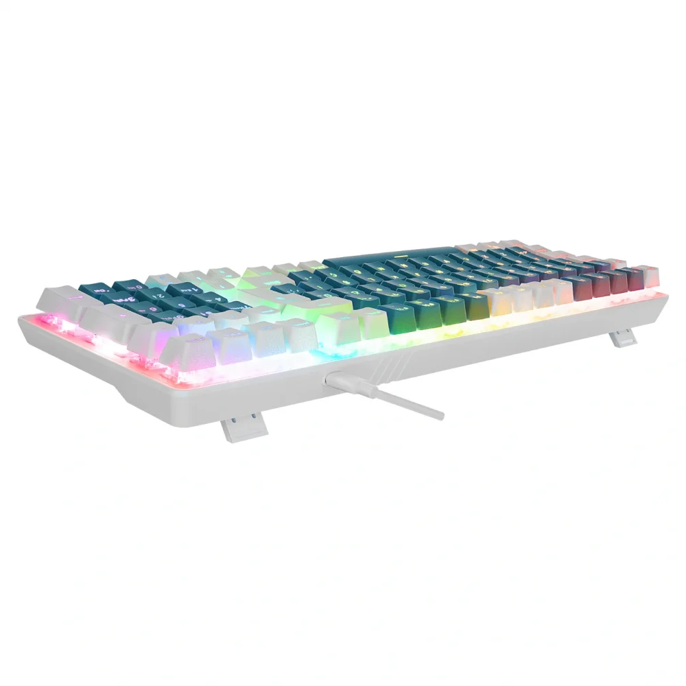 eMachines EAK100 Yeşil/Beyaz USB RGB Backlight RED SWITCH Mekanik Q 100 Tuşlu Compact Gaming Klavye