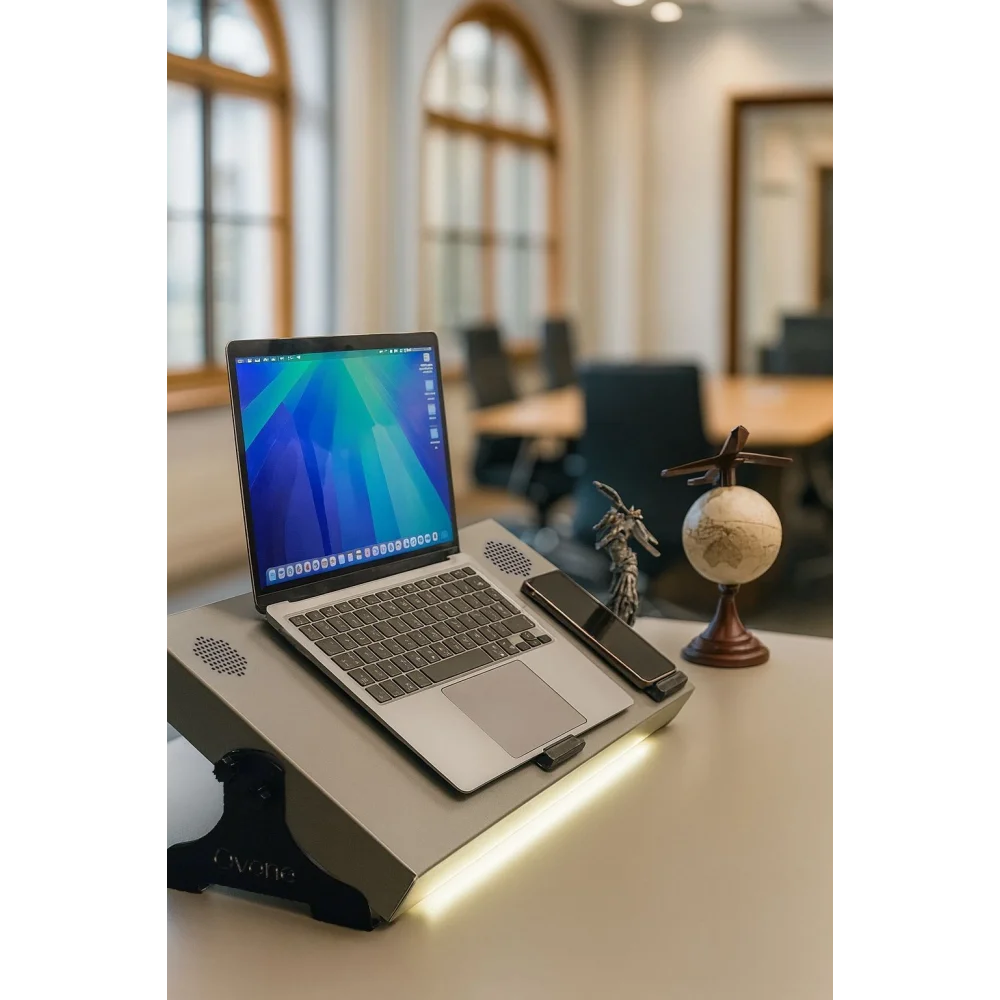 Qvone Comdesk X1 Akıllı Laptop ve Montiör Standı Smart NoteBook Soğutucu Gold Altın Renk