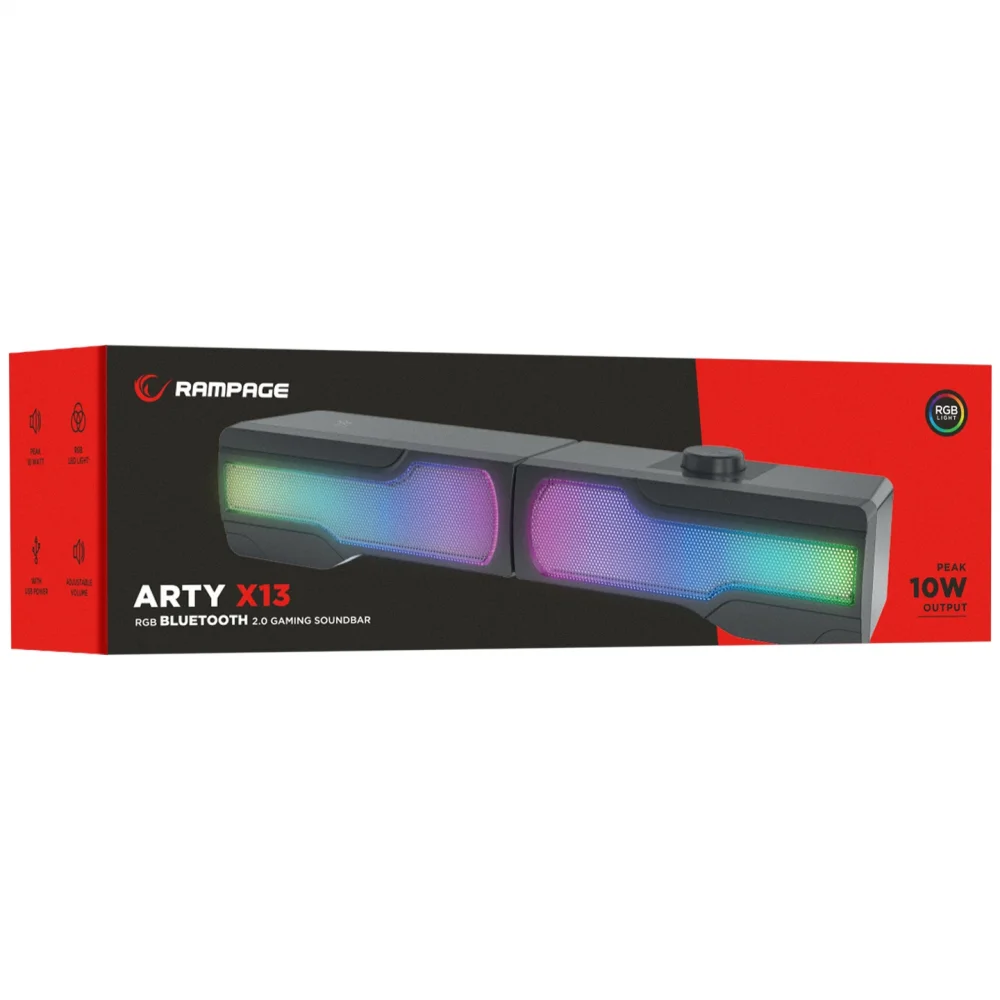 Rampage Arty X13 2.0 Bluetoothlu Rms 3W*2 RGB Işıklı Multimedia Usb 5V 45dB Gaming Oyuncu Speaker