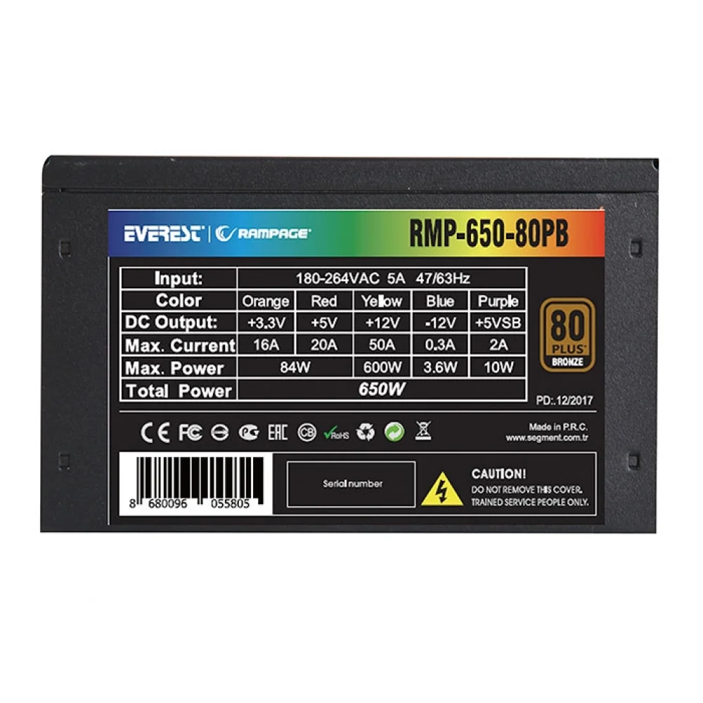Rampage Power Supply Rmp-650-80Pb 650W 80 Plus Bronze 14Cm Sıyah Fan Aktıf Pfc