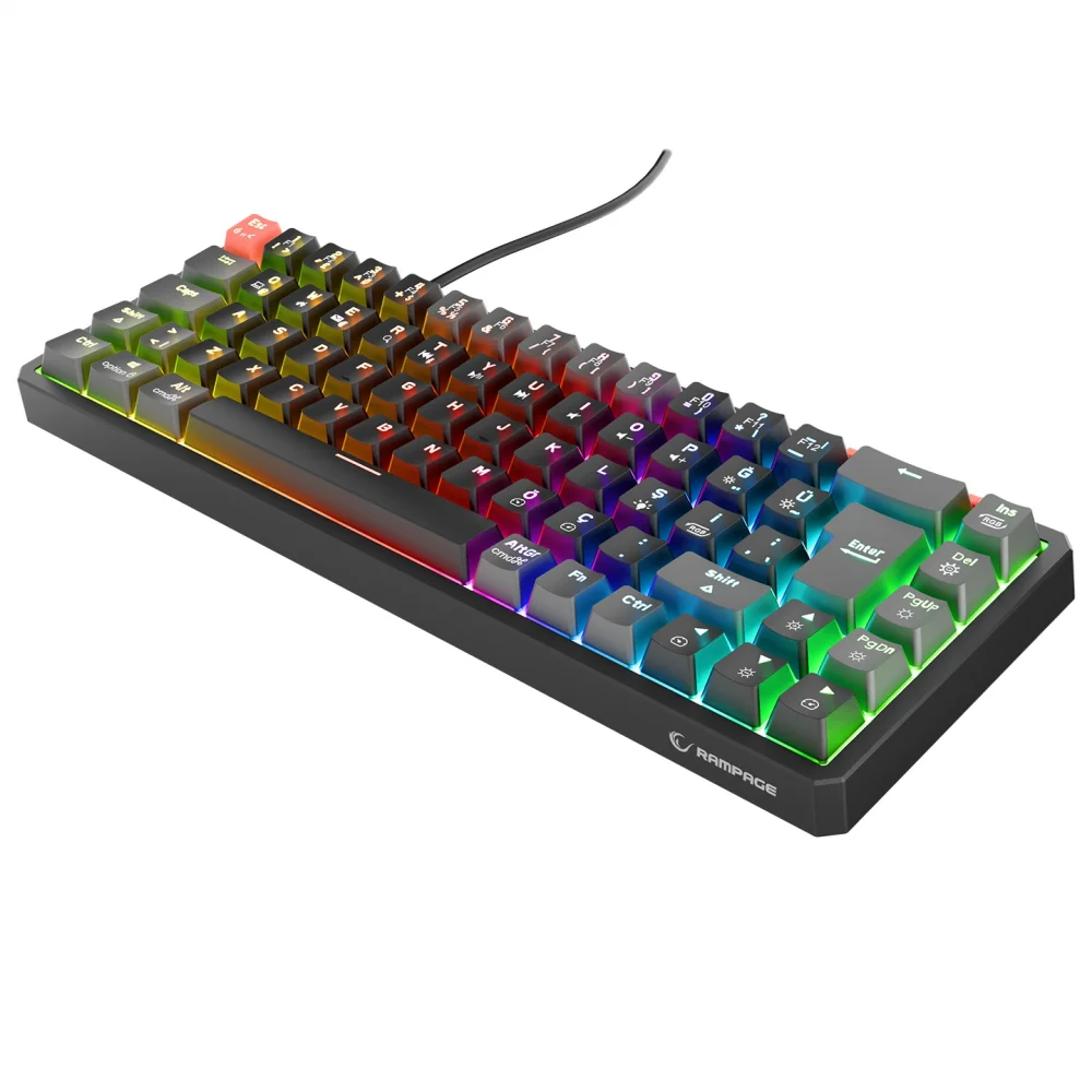 Rampage YORU MINI Siyah/Gri Type-C Bağlantılı OUTEMU Red Swich Q Mekanik Gaming Oyuncu Klavye RGB
