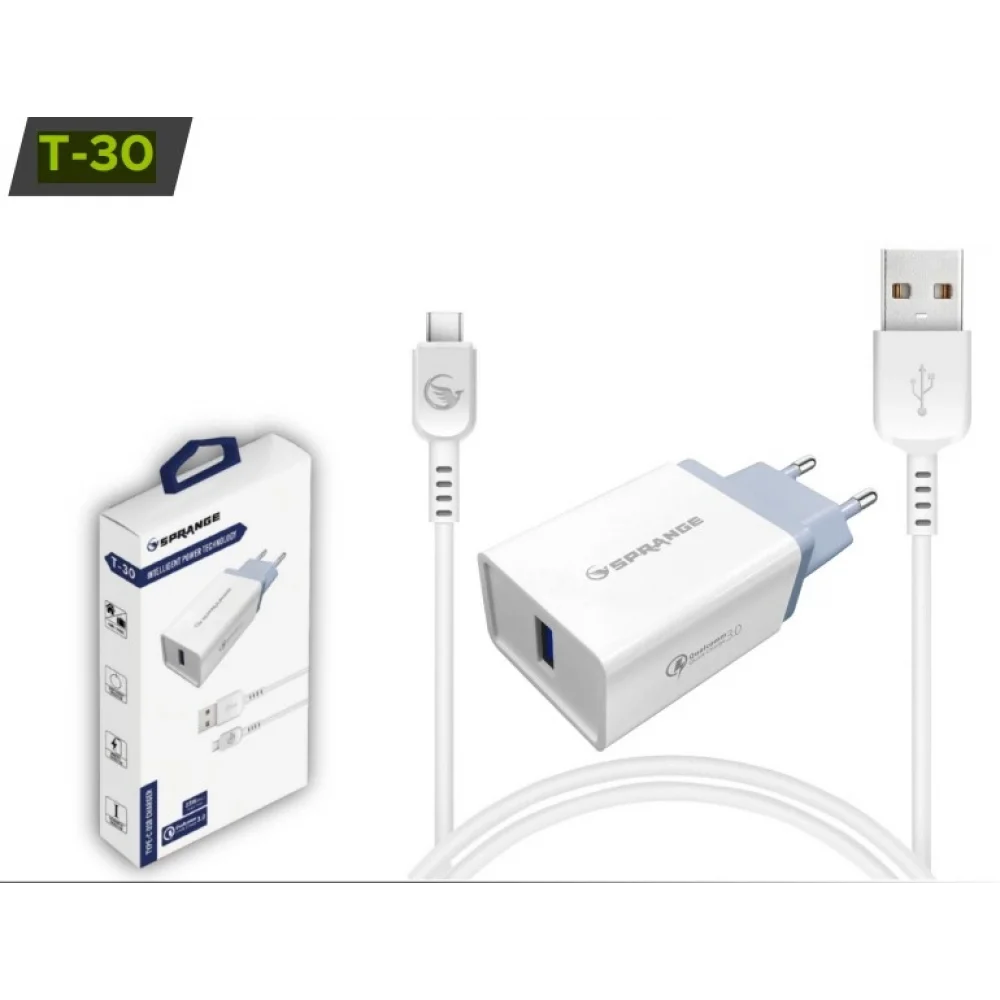 Sprange Tel Aks.Şarj Adaptör Usb-A T-30 (5V/3A-9V/2A-12V/1,5A Maks.18W)
