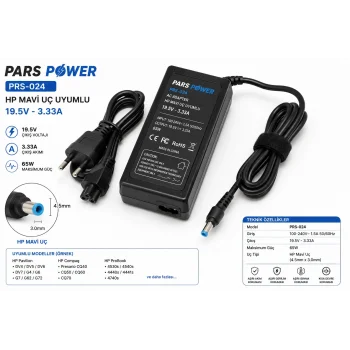 ADAPTÖR NB PARS POWER PRS-024 HP MAVİ UÇ 19.5V - 3.33A NOTEBOOK ADAPTÖR