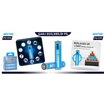 Beston Pil P2-01C Şarj Edilebilir 2Li 1.5V Aaa Usb Type-C Şarj Kablolu