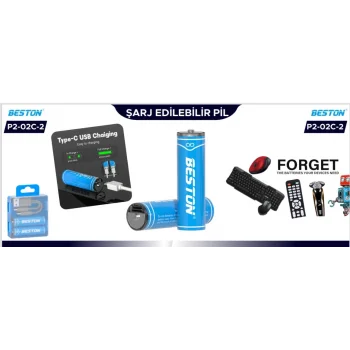 Beston Pil P2-02C-2 Şarj Edilebilir 2Li 1.5V Aaa Usb Type-C Şarj Kablolu