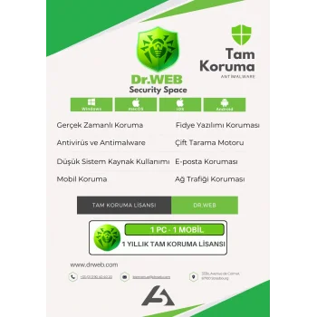 Dr.Web Security Space 1 Pc 1 Android 1 Yıl Kutusuz Anti virüs Yazılım Lisansı