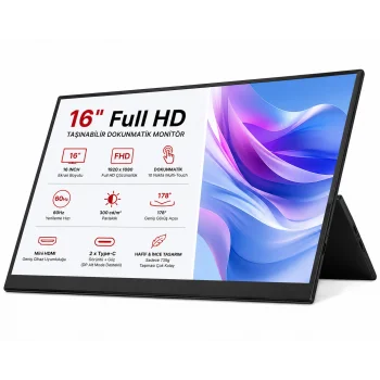 Everest Monitör 16 Evertouch M-16 8Ms 60Hz Mını Hdmı+2*Type-C+ Mıcro Port 1920X1080 Ips Dokunmatik