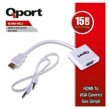 QPORT Q-HDVG HDMI DAN VGA SES GİRİŞLİ Çevirici Adaptör
