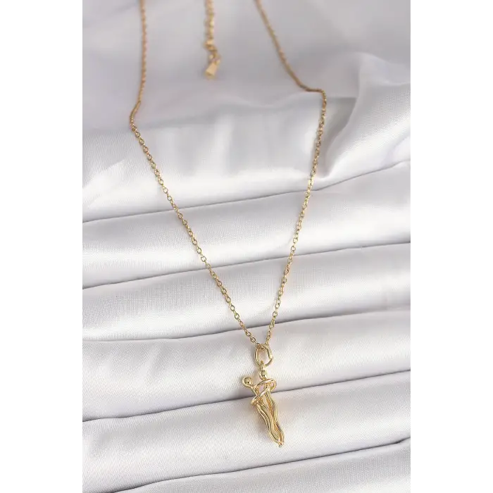 316L Çelik Gold Renk Zincir Sarılma Model Kadın Kolye