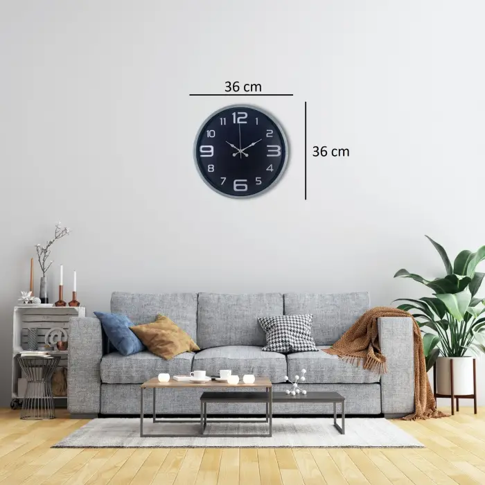 36 Cm Gri Dekoratif Duvar Saati