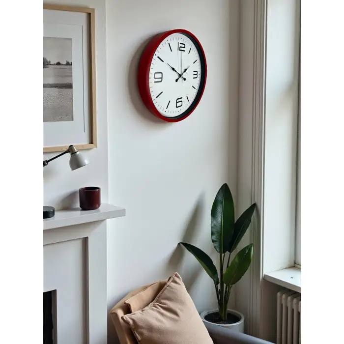 36 Cm Kırmızı Modern Dekoratif Duvar Saati