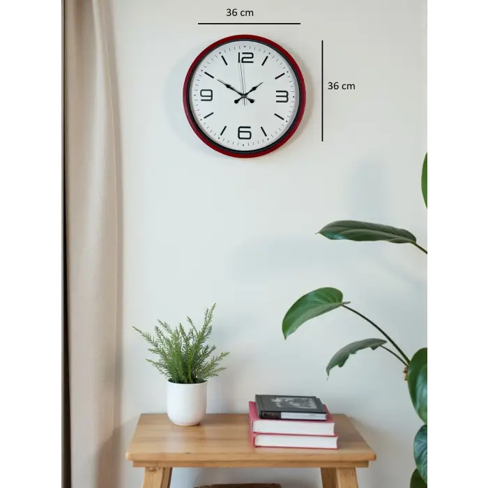 36 Cm Kırmızı Modern Dekoratif Duvar Saati