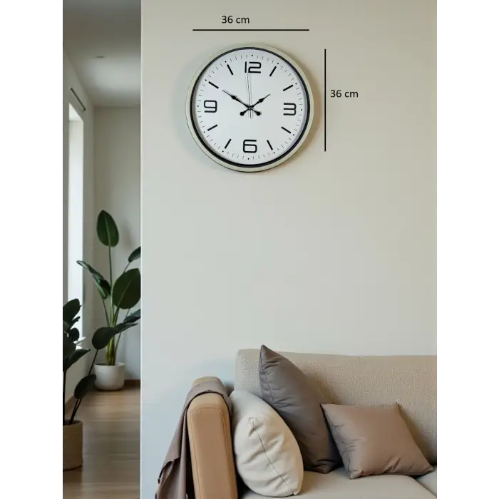 36 Cm Krem Modern Dekoratif Duvar Saati