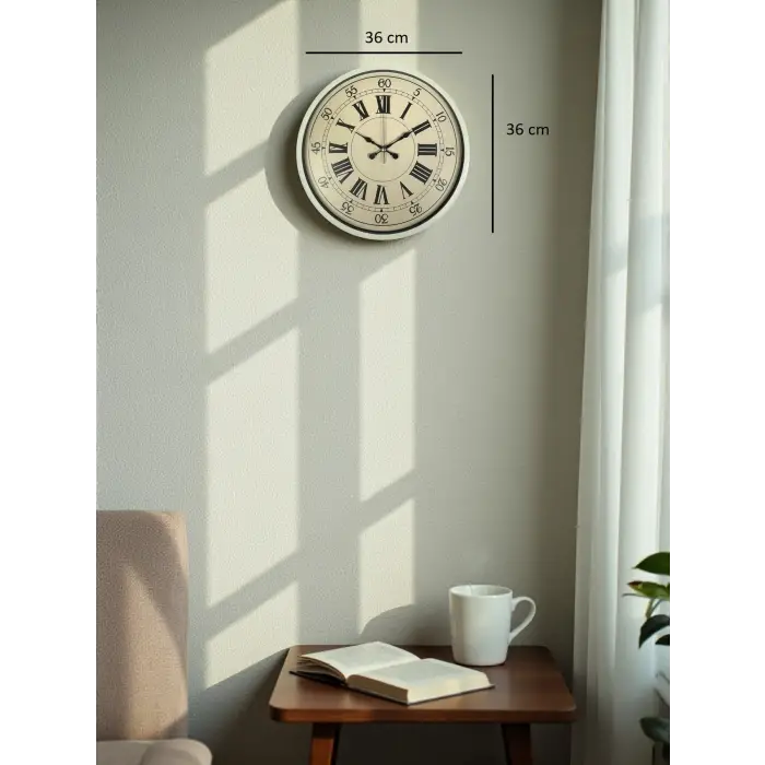 36 Cm Krem Retro Tasarım Duvar Saati