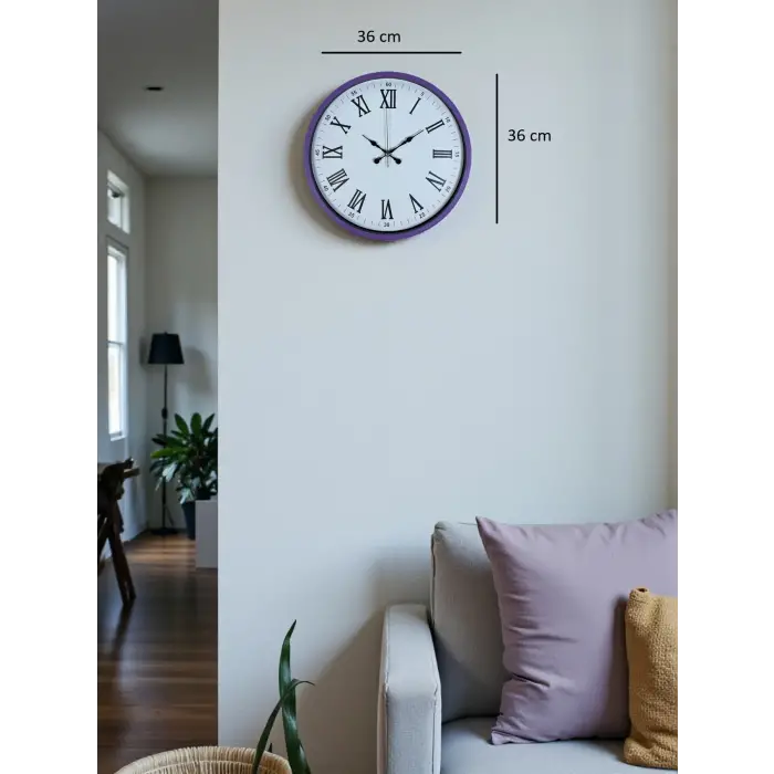 36 Cm Mor Roma Rakamlı Dekoratif Duvar Saati
