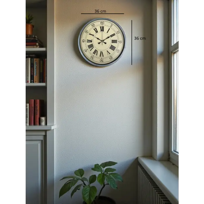 36 Cm Nostalji Gri Dekoratif Duvar Saati