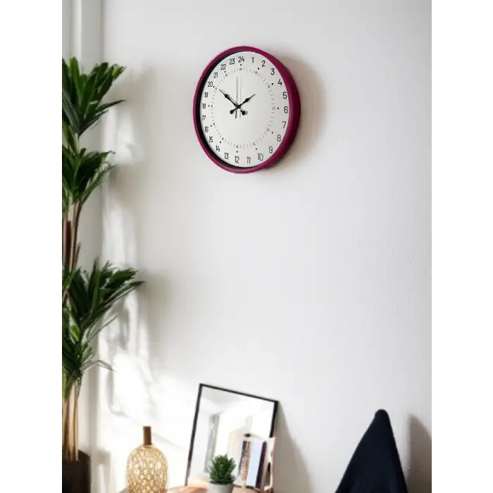 36 Cm Pembe 24 Saat Göstergeli Özel Tasarım Duvar Saati