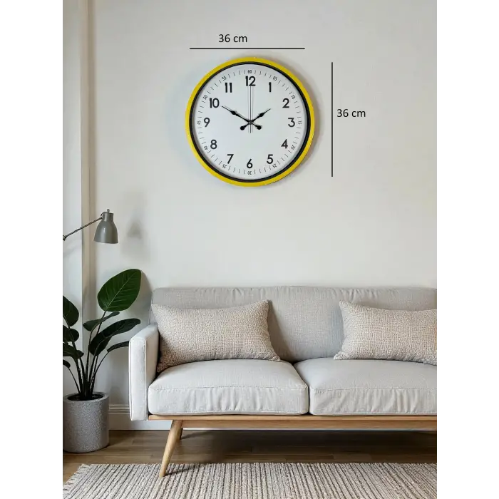 36 Cm Sarı Dekoratif Duvar Saati