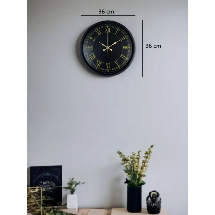 36 Cm Siyah Dekoratif Duvar Saati