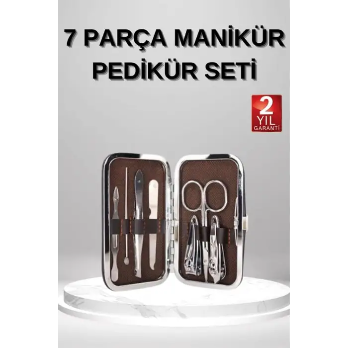 7 Parça Manikür Pedikür Seti El Ayak Bakımı Çantalı Paslanmaz Çelik