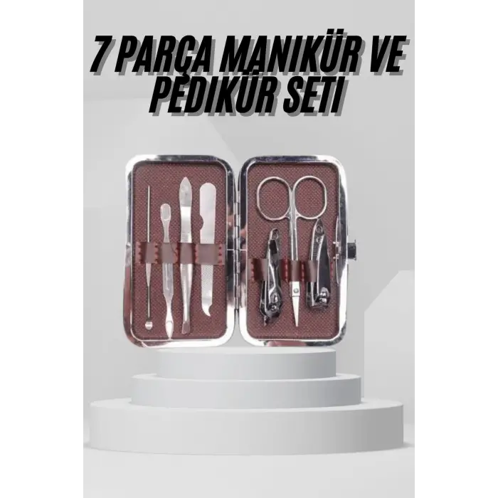 7 Parça Paslanmaz Çelik Manikür Ve Pedikür Seti Çantalı Profesyonel