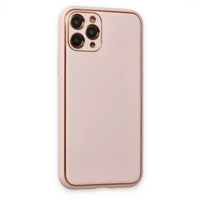 Apple İphone 11 Pro Max Kılıf Coco Deri Silikon Kapak - Pudra