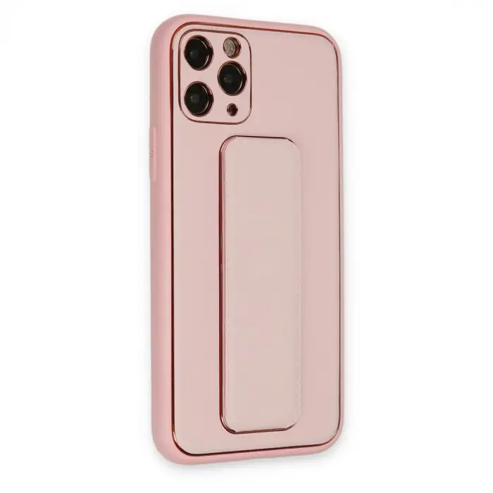 Apple İphone 11 Pro Max Kılıf Coco Deri Standlı Kapak - Pembe