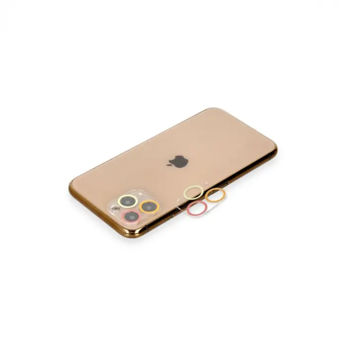 Apple İphone 11 Pro Max Renkli Kamera Lens Koruma Cam - Turuncu-kırmızı