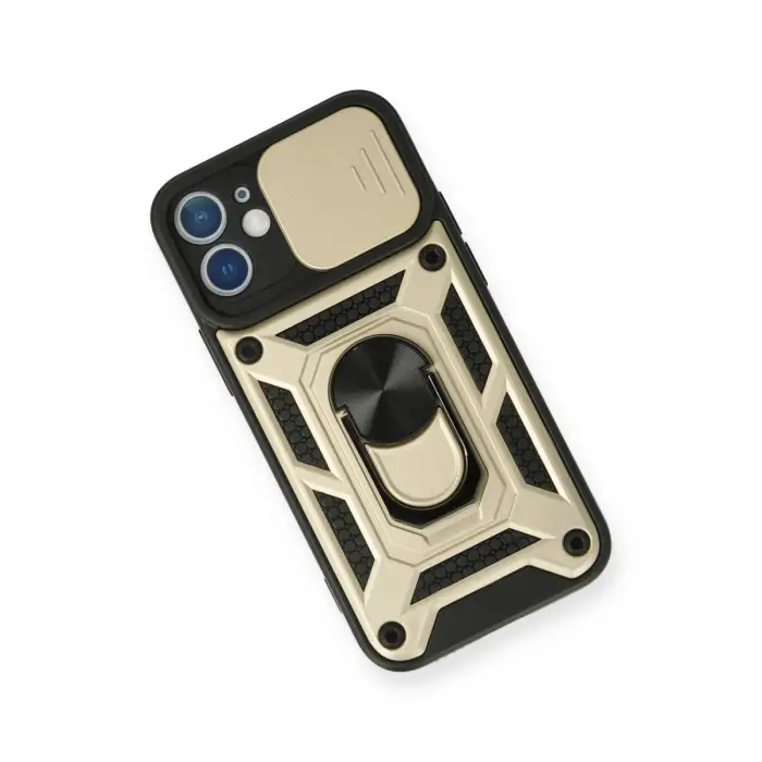 Apple İphone 12 Kılıf Pars Lens Yüzüklü Silikon - Gold