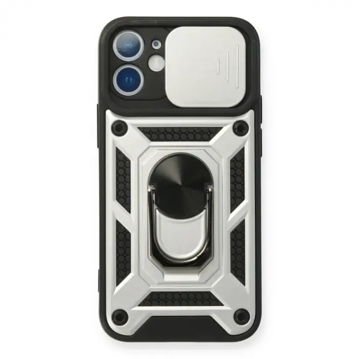 Apple İphone 12 Mini Kılıf Pars Lens Yüzüklü Silikon - Gümüş