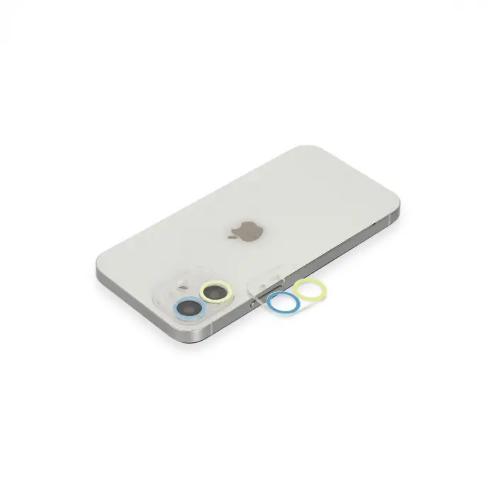 Apple İphone 12 Mini Renkli Kamera Lens Koruma Cam - Sarı-mavi