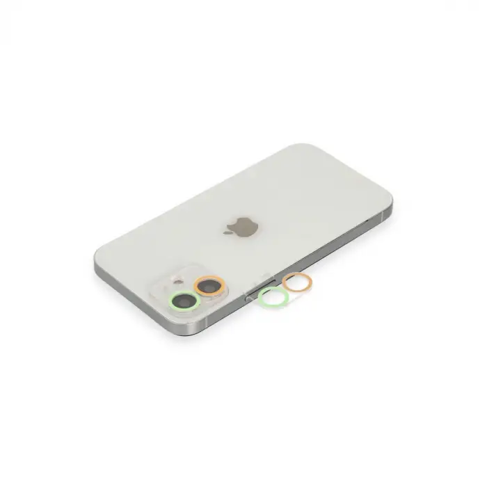 Apple İphone 12 Mini Renkli Kamera Lens Koruma Cam - Turuncu-yeşil