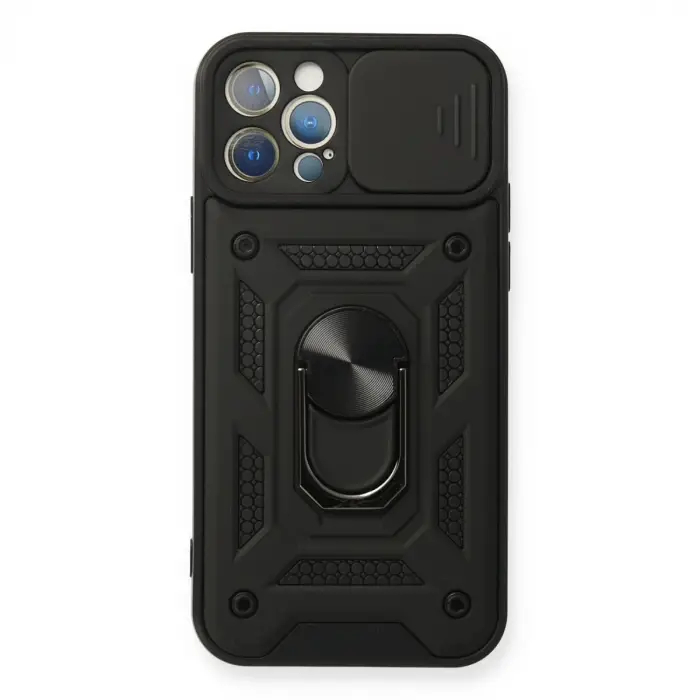 Apple İphone 12 Pro Kılıf Pars Lens Yüzüklü Silikon - Siyah