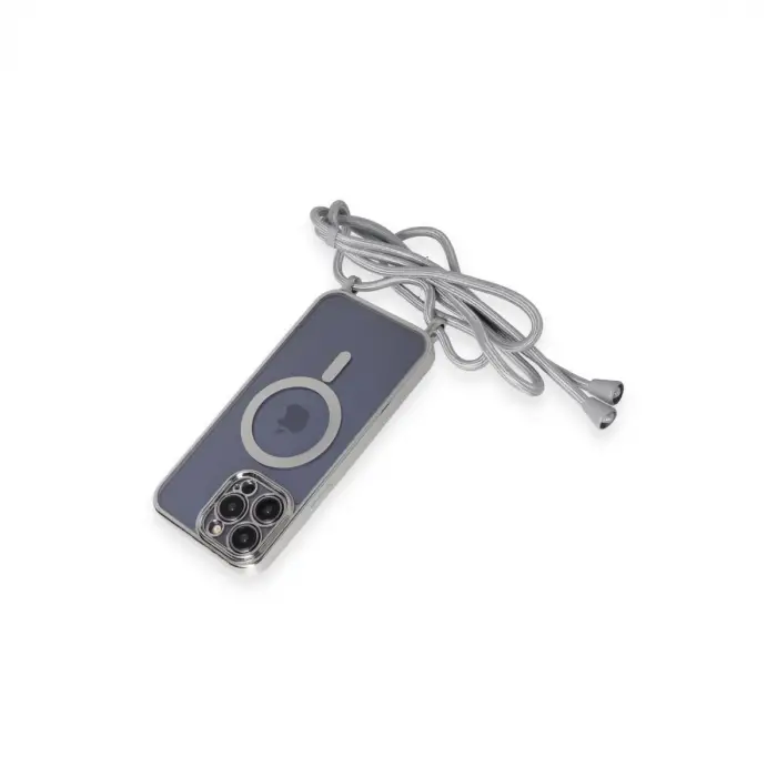 Apple İphone 12 Pro Max Kılıf Divo Lazer Askılı Magsafe Kapak - Gümüş