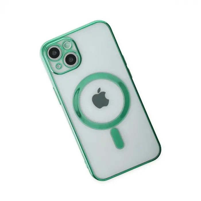 Apple İphone 14 Plus Kılıf Magneticsafe Lazer Silikon - Haki Yeşil