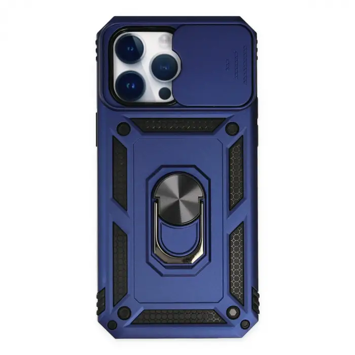 Apple İphone 14 Pro Max Kılıf Pars Lens Yüzüklü Silikon - Lacivert
