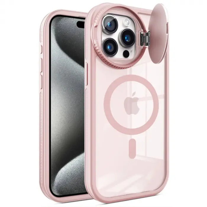 Apple İphone 14 Pro Max Kılıf Teleskop Lens Magsafe Silikon Kapak - Pembe