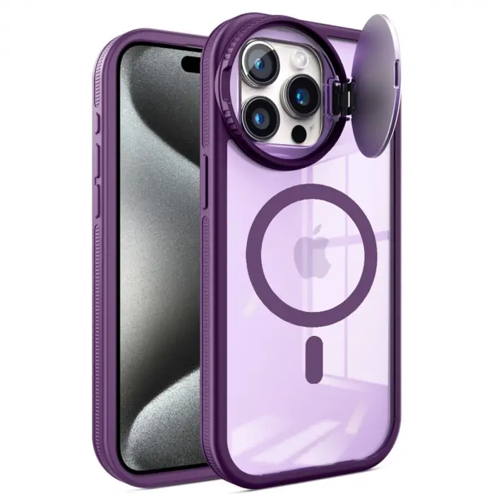 Apple İphone 15 Pro Max Kılıf Teleskop Lens Magsafe Silikon Kapak - Derin Mor
