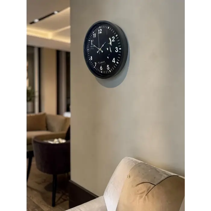 Atatürk Tasarımlı Siyah 36 Cm Premium Duvar Saati