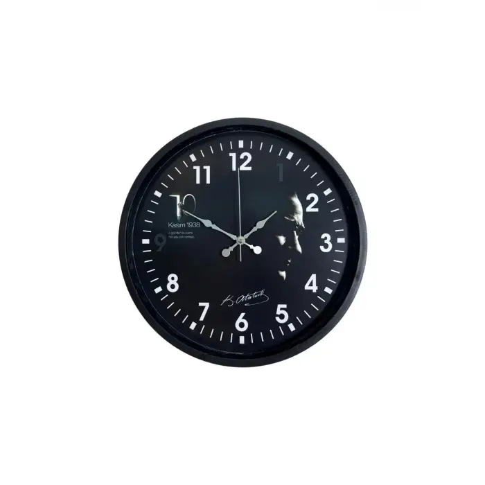 Atatürk Tasarımlı Siyah 36 Cm Premium Duvar Saati