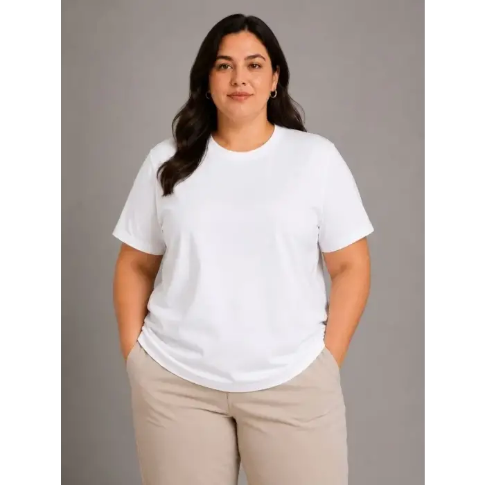 Battal Big Size Basic Tişört Bisiklet Yaka Rahat Kalıp T-Shirt - Beyaz