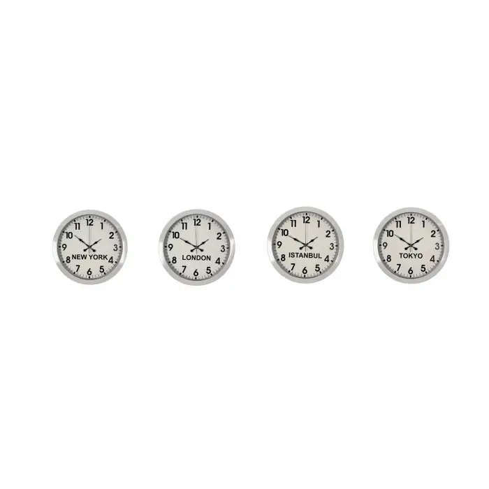 Beyaz Premium Set 4’lü Metal 36 cm Dünya Duvar Saatleri