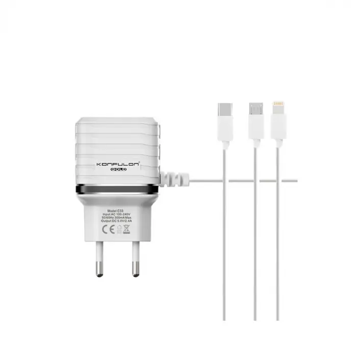 C33 Hızlı Şarj Cihazı 3in1 (dahili Micro Usb Kablolu)