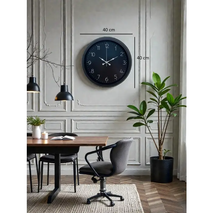 Classic Black Zarif 40 cm Metal Duvar Saati