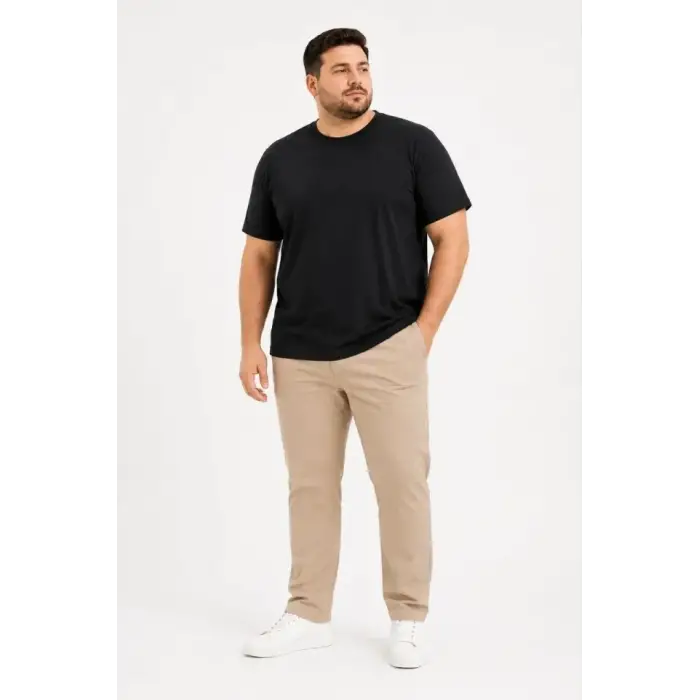 Erkek Battal Big Size Basic Tişört Bisiklet Yaka Rahat Kalıp T-Shirt - Siyah